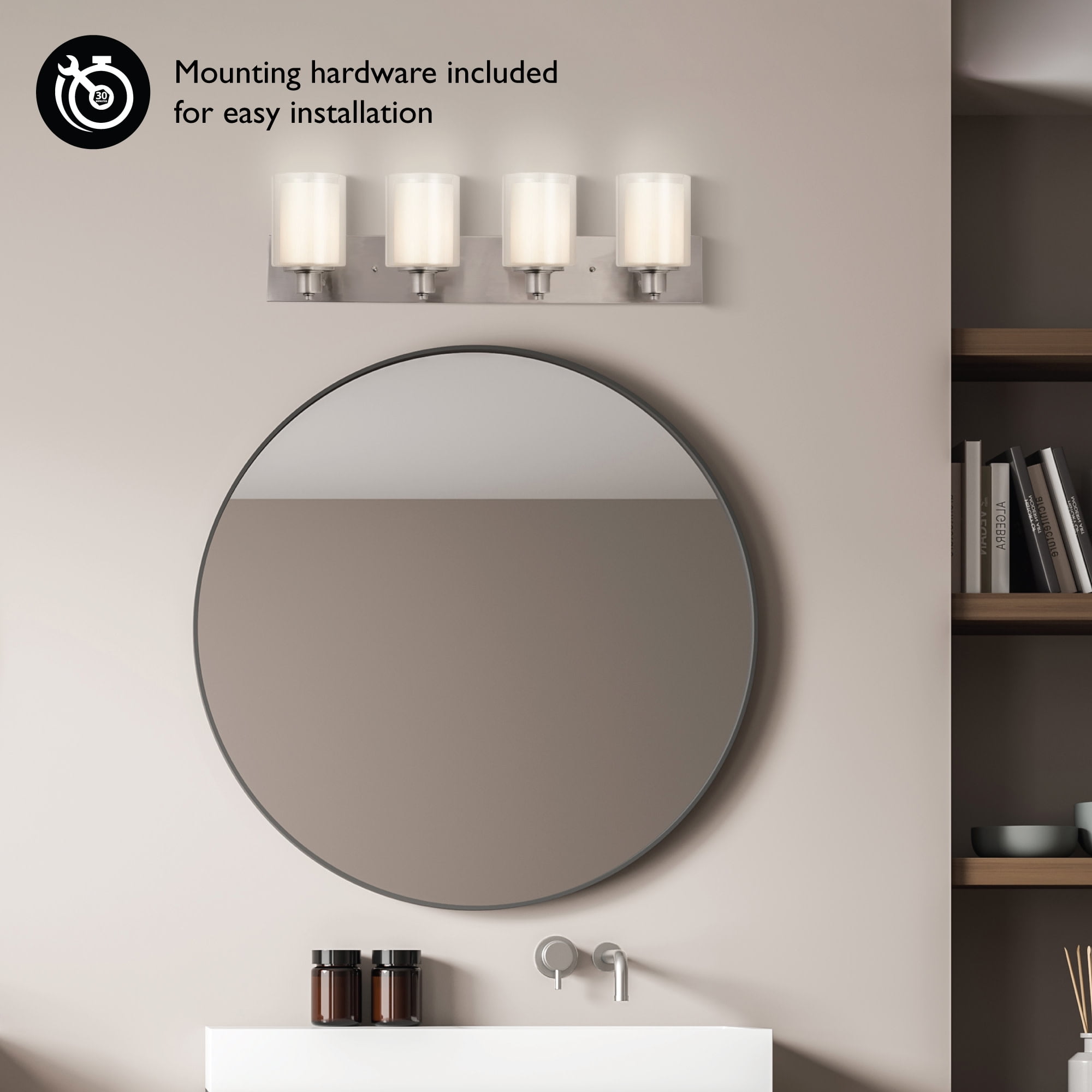 Design House Oslo Traditional 4-Light Indoor Dimmable Bathroom Vanity Light, Satin Nickel