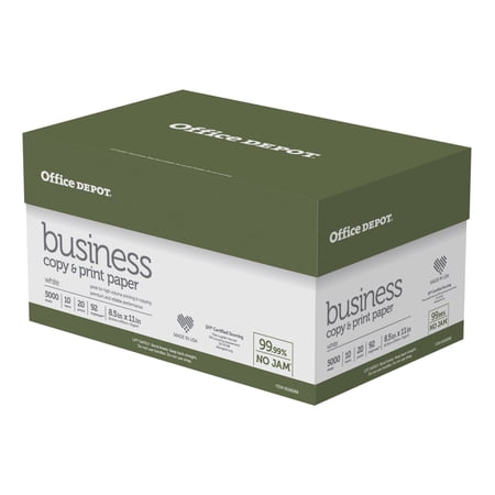 Office Depot® Business Multi-Use Printer & Copy Paper, 10 Reams, White, Letter (8.5" x 11"), 5000 Sheets Per Case, 20 Lb, 92 Brightness
