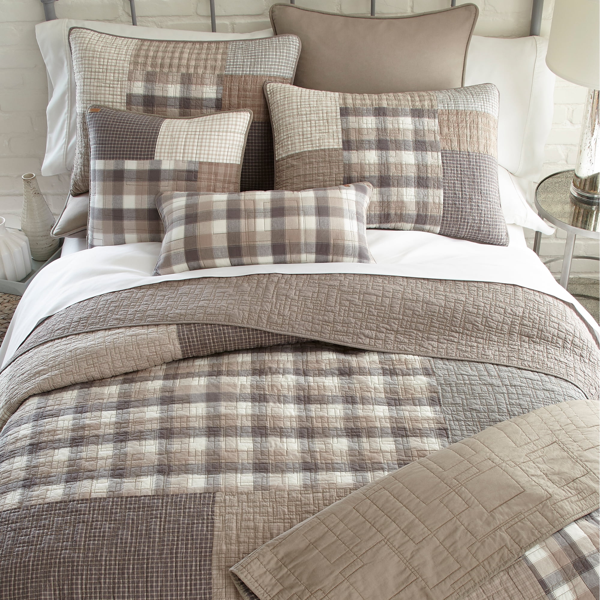 Donna Sharp Smoky Square Neutral Patchwork Pieced Cotton King Quilt