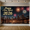 thumbnail image 5 of Colorful Fireworks New Year Banner Golden Lettering 2026 Banner Night Scene City Background Celebration Banner for New Year Party 2026 Celebration Home Decoration, 5 of 9