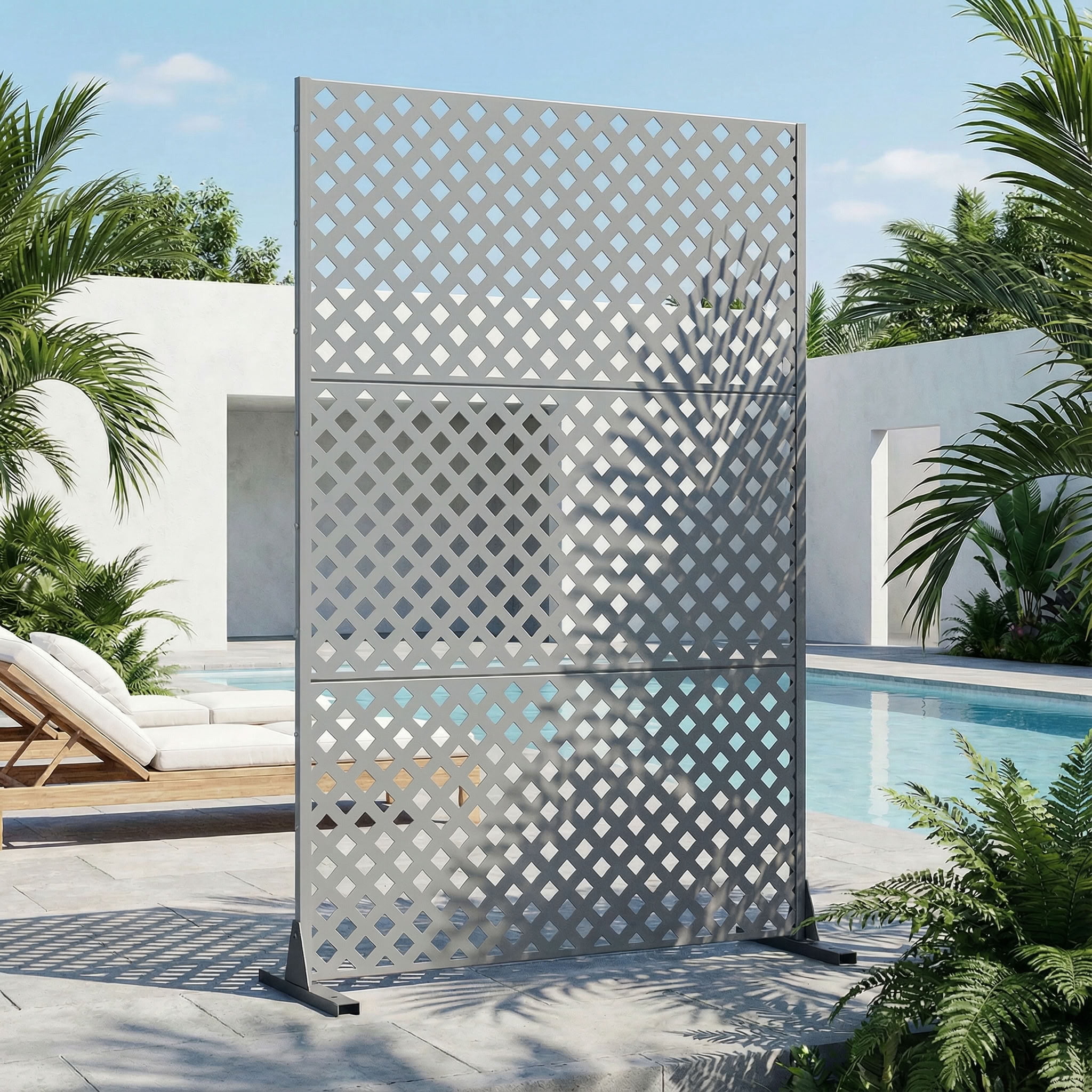 MAYEERTY 72*47in Outdoor Privacy Screen, Horizontal Slat Metal Privacy Panel, Pool Privacy Divider for Patio, Balcony