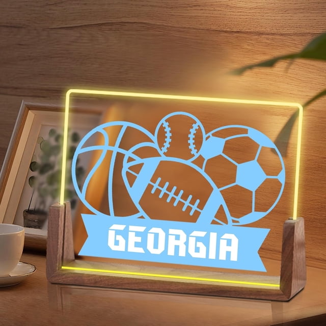 Luz de noche de juegos de pelota personalizada para niños y niñas, regalos de cumpleaños de Navidad para niños personalizados, luz de noche de acrílico, decoración de guardería para bebé personalizada