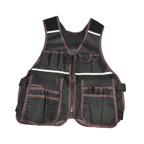 Chaleco de herramientas con múltiples bolsillos reflectantes, práctico y práctico estuche para herramientas de ferretería para carpinteros, fontaneros Café