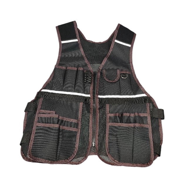 DYNWAVECA Tool Vest Multifunctional Utility Workwear for Craftsmen Handyman Technician Coffee
