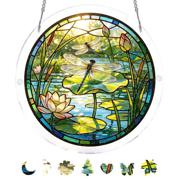 Acrylic Puzzles Suncatcher Window Hanging, 83 Pieces 7.4 Inch Sun Catcher Stained Glass Acrylic Puzzle Decoration for Women Men Mom Birthday Home Decor (Blossom Songbirds Animals)