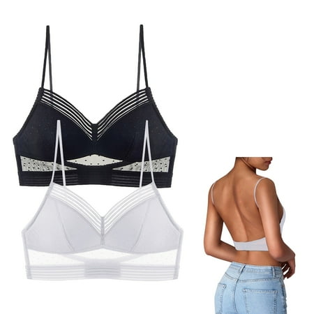 QYZEU Bralette for Women with Support Wireless 2pc Strap Bras Stylish Lingerie Big Backless Beautiful Back U Shaped Bra Ultra Thin Bra Breathable Comfortable Lightweight Bras Black 2XL