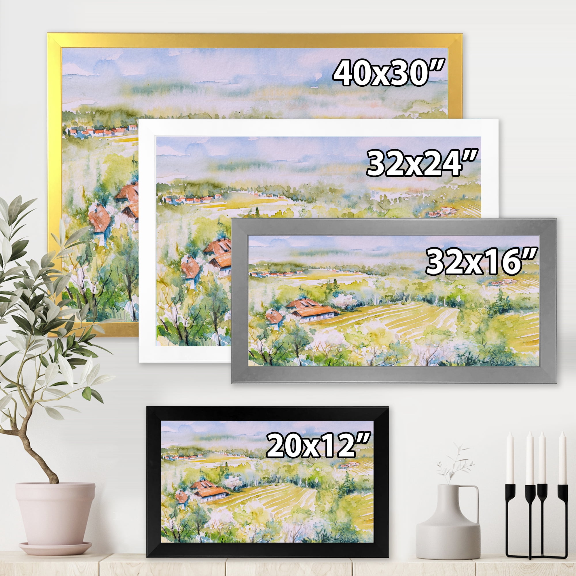 Designart 'Abstract Blossoming Green Fields In Countryside ' Country Framed Art Print