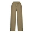 thumbnail image 5 of Sevevn Women Casual Cotton Linen Drawstring Elastic Waist Long Wide Leg Pants Holiday Gift Finder Beige XXXXXL, 5 of 6