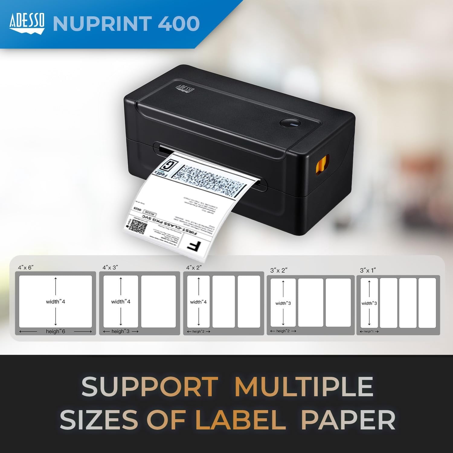 Adesso NuPrint 400 USB Thermal Shipping Label Printer  4x6 Thermal Paper, Label Printing, 1D & 2D Barcode Printing, Easy Paper Loading, Auto Paper Recognition
