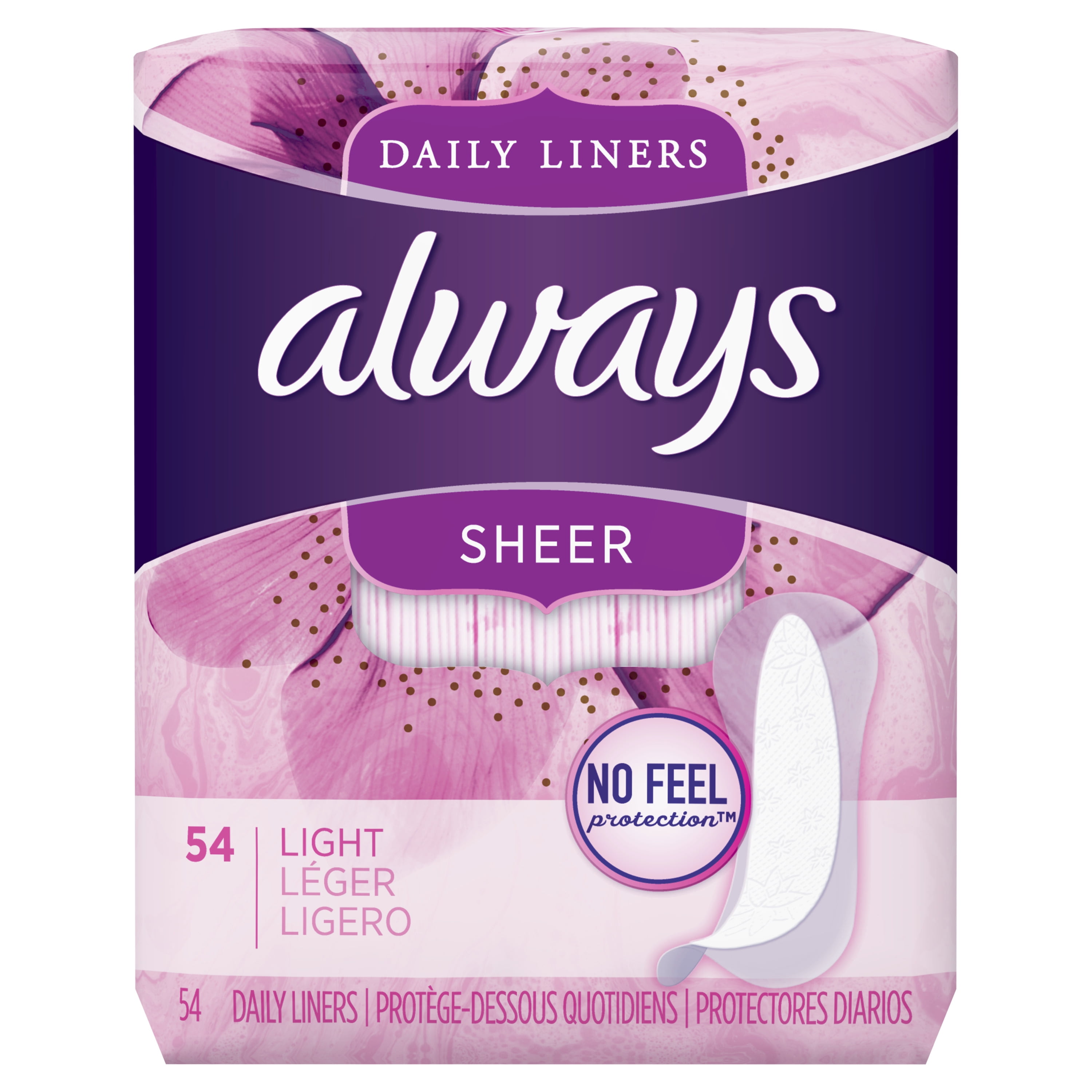 Always Sheer Daily Liners, Light, Unscented, 108 Ct - Walmart.com