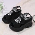 thumbnail image 4 of Womens Platform Wedge Sandals Floral Print Knit Mesh Open Toe Athletic Walking Shoes Casual Slip on Summer Sneakers Black Size 8, 4 of 6