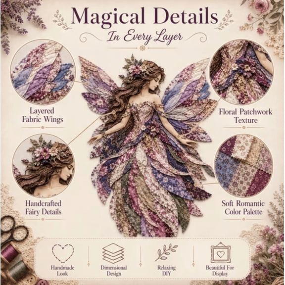 Flower Fairies Patchwork DIY Kit 1pc, Make Winged Cloth Fairy Dolls, Handmade Sewing Craft Kit, Fabric Fairy Doll Making Set, Creative Home Decor Gift for Craft Lovers (Flower)
