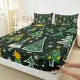 thumbnail image 3 of Manfei Cartoon Christmas Tree Twin Sheet Sets 3 Pieces for Children, Merry Xmas Twin Fitted Sheet, Black Green Orange Hand Drawn Flat Sheet, Super Cozy Room Decor, 3 of 7