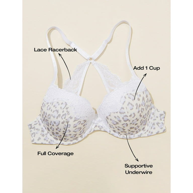 Deyllo Push up Bra Racerback Bras Lace Bralettes for Women Underwire Padded  Bras Support Lifts Up Add a Cup,White 36C