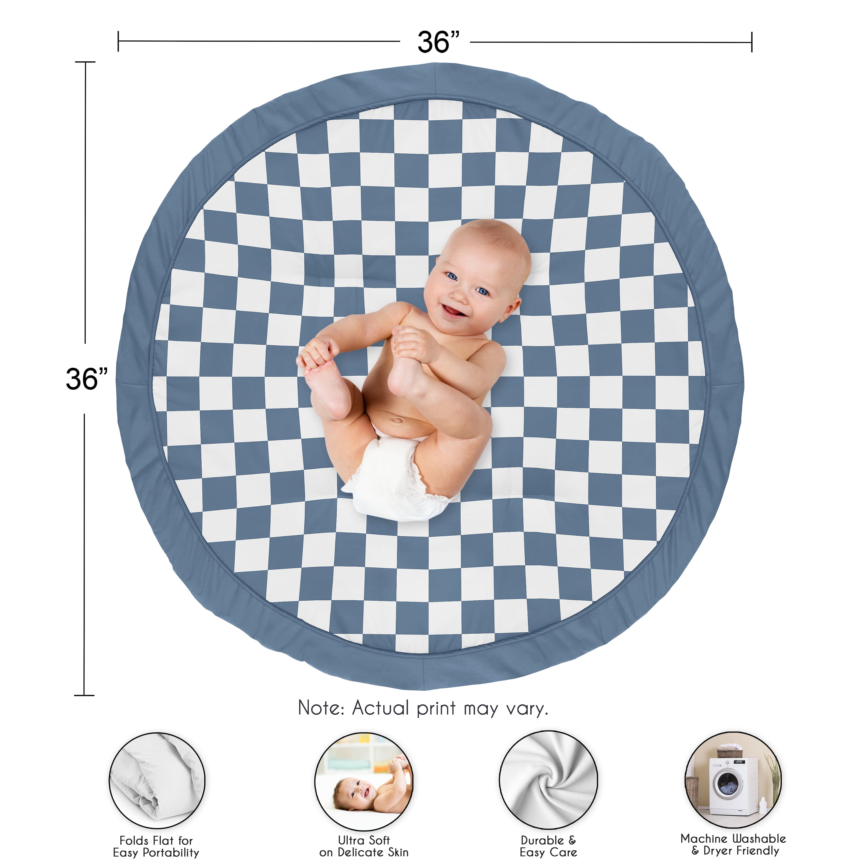 Sweet Jojo Designs Blue Gingham Checkered Plaid Boy Baby Tummy Time Play Mat
