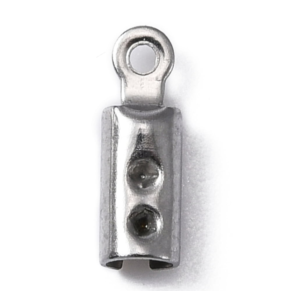 500pc 316 Surgical Stainless Steel Folding Crimp Ends Stainless Steel Color 10x3mm Hole: 0.9mm Inner Diameter: 2.6mm