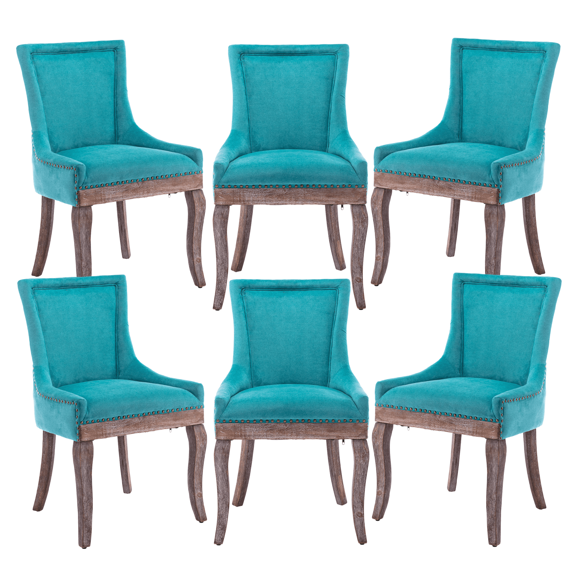 Upholstered Linen Dining Chairs with Bronze Nailhead, Dining Room