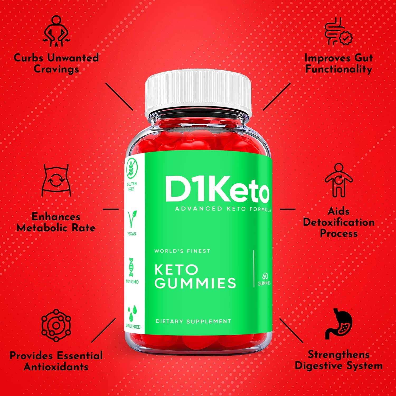 (3 Pack) D1 Keto ACV Gummies - Supplement for Weight Loss - Energy & Focus Boosting Dietary Supplements for Weight Management & Metabolism - Fat Burn - 180 Gummies
