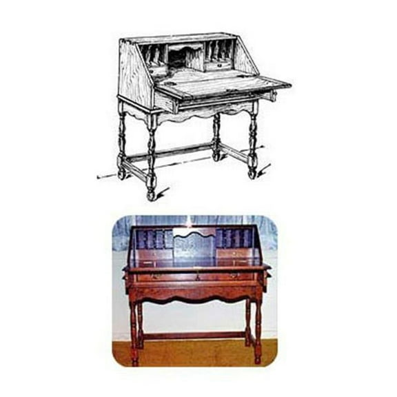 Woodcraft Project Paper Plan To Build Drop Front Desk With Spindle Legs - Material Not Included