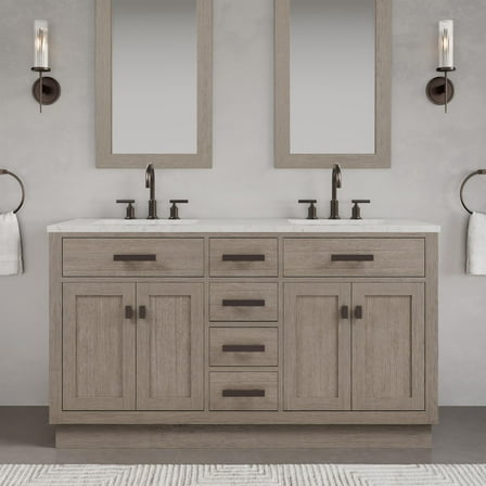 Water Creation Chestnut 60" Wood Double Bathroom Vanity in Gray/Rubbed Bronze