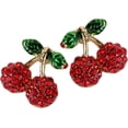 thumbnail image 1 of Women's Cherry Stud Earrings - Ultra Light - Lead and Nickle Free - Enamel & Crystals - Cherries De Red Fruit Charm Piercing Jewelry Gold -, 1 of 4