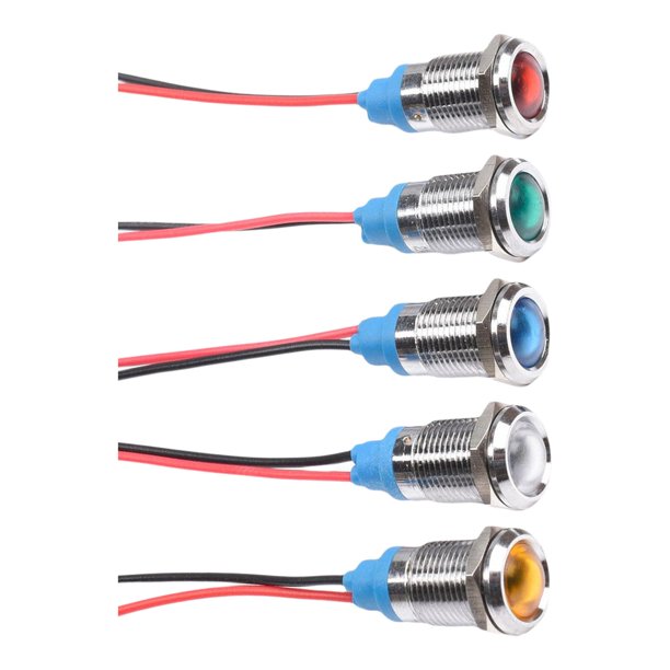 Luz indicadora de metal LED de 5 piezas, con accesorios de alambre para automóviles a prueba de agua 3-220V 10 mm kusrkot Luz indicadora