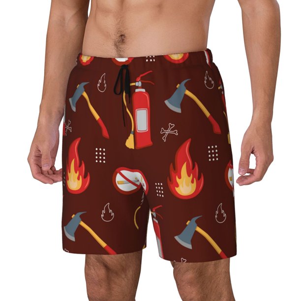 Balery Fire Extinguisher Bañador para hombre, shorts de playa de secado rápido con entrepierna y forro de compresión-X-Large