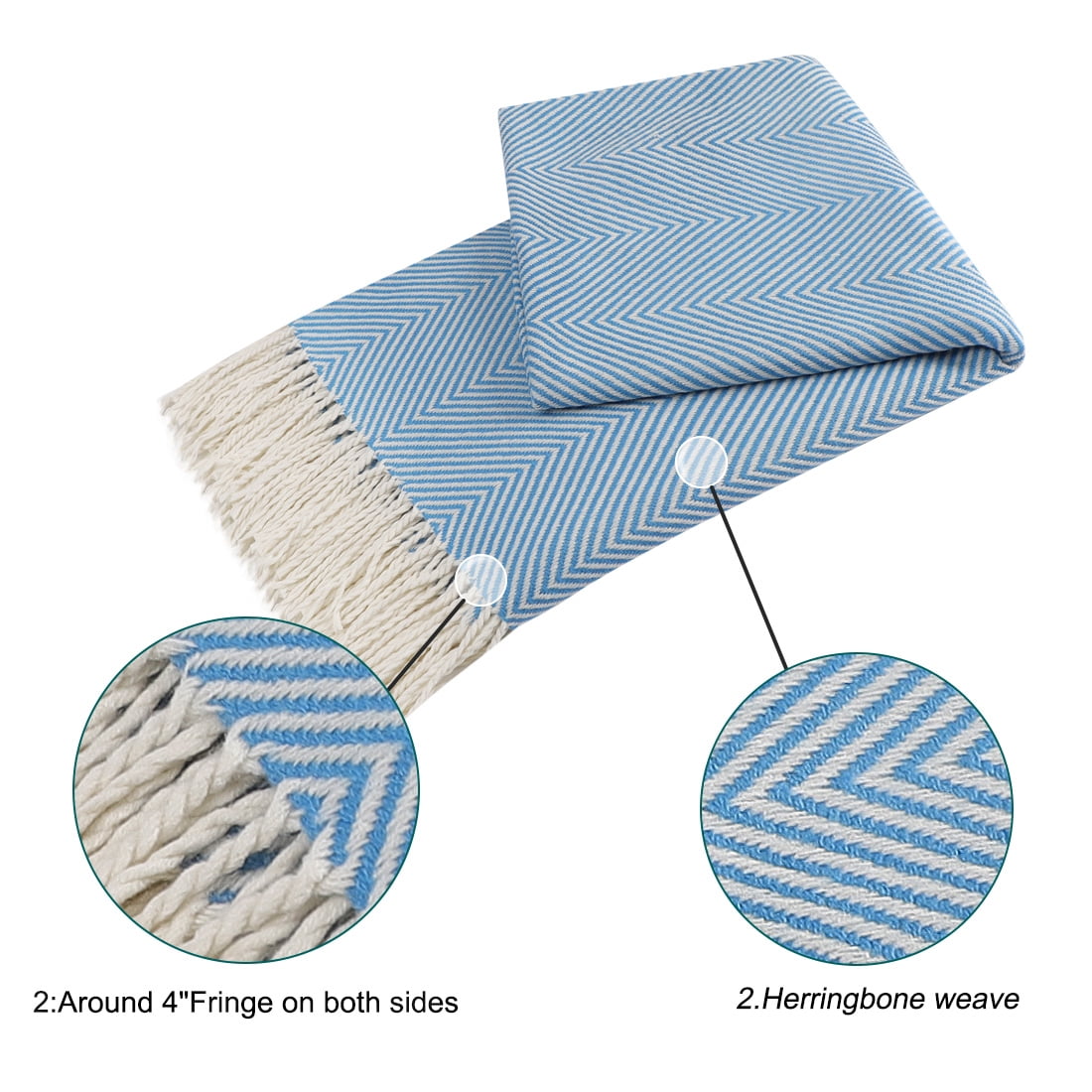 Decorative Throw Blanket with Fringe for Bed Sofa, 51" x 67", Blue