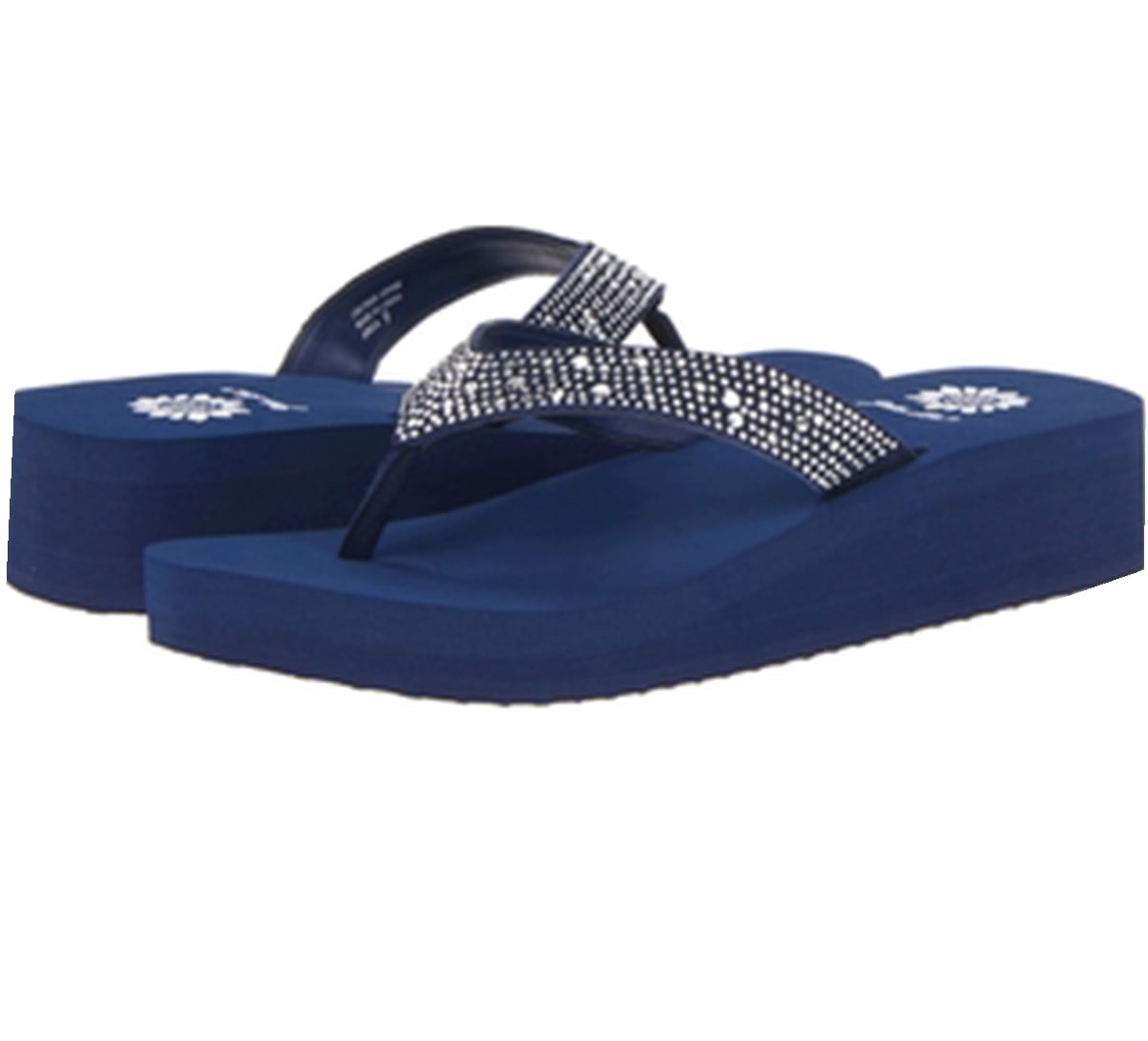 navy blue yellow box flip flops