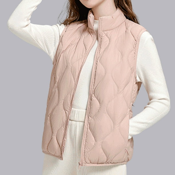 Chaquetas y abrigos casuales sin mangas y sin capucha para mujer, chaqueta acolchada ligera con cuello alto y sin mangas, abrigo con cremallera para otoño e invierno, chaqueta para mujer