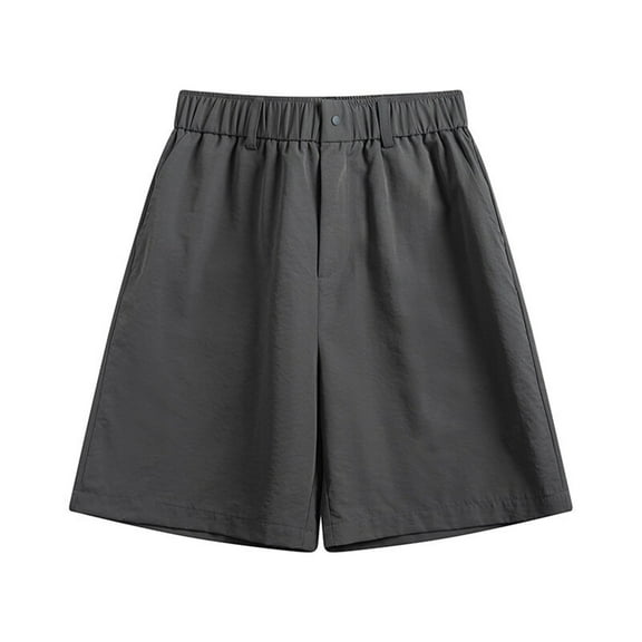 ohmzyzo Mens Wide Leg Shorts Elastic Waist Button Zipper Shorts Casual Loose Summer Beach Shorts with Pockets