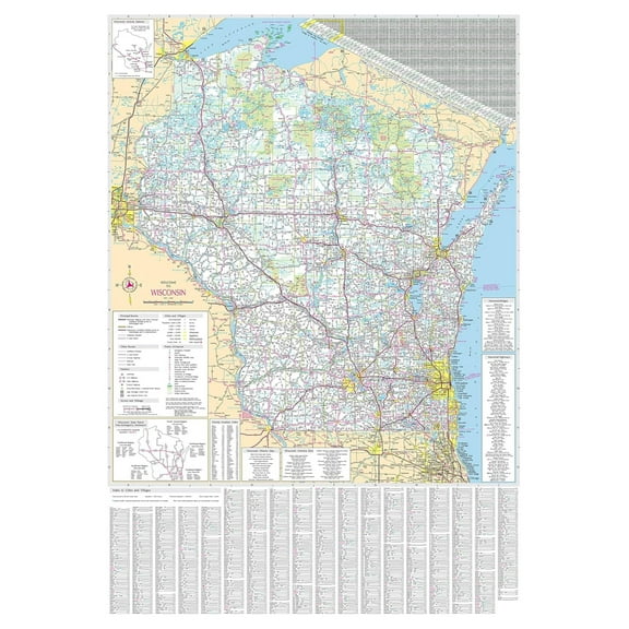 48x70 Wisconsin State Official Executive Laminated Wall Map