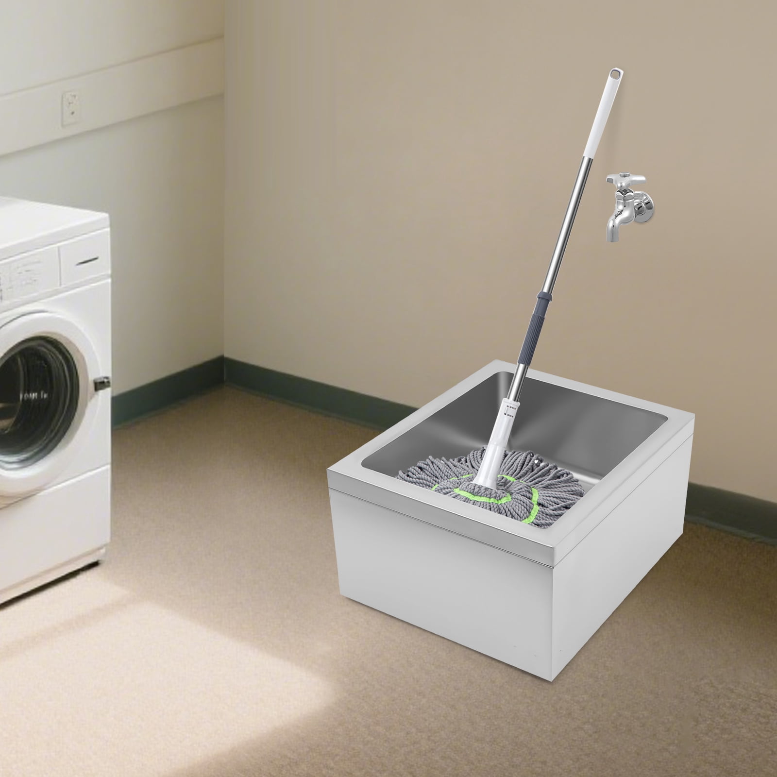 YIYIBYUS No-Splash Deep Utility Sink, 19 Inch Stainless Steel Mop Basin for Kitchens, Restaurants, Quick Drain Design