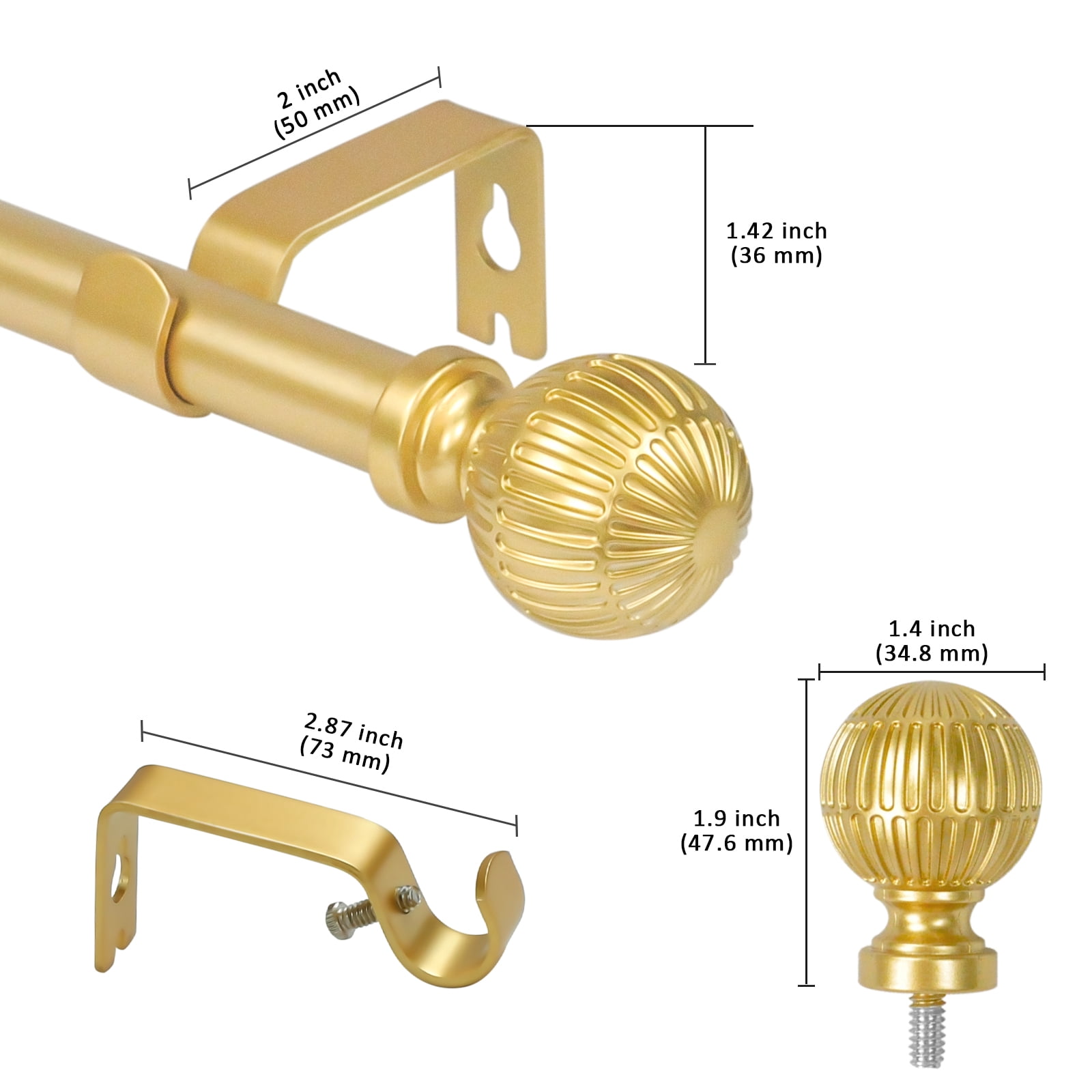 Urbanest 5/8" Single Telescoping Curtain Rod with Volle Finials, Gold, 28"-120"