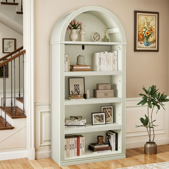 Uforic 5 Tiers Arched Bookshelf, 68.5" Tall Modern Bookcase Display Storage Rack Wooden Bookshelves, White