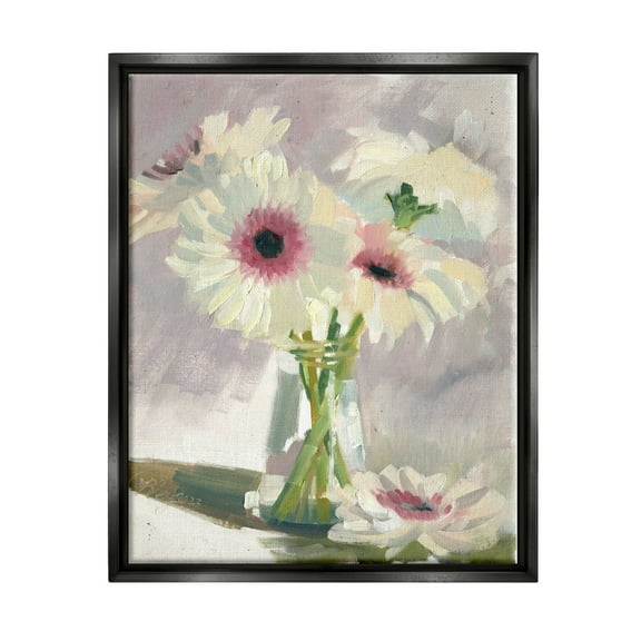 Stupell Industries White Mums Painting Botanical & Floral Painting Black Floater Framed Canvas Art Print Wall Art, 17 x 21