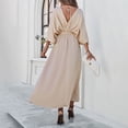 thumbnail image 3 of Color Women's V Neck Backless Casual Elegant Dress with Leg Slit Bottom Belt, 3 of 9