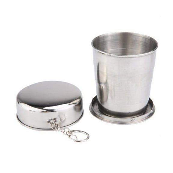 Clearance! Fdelink Folding Cup Stainless Steel Camping Folding Cup with Keychain Traveling Outdoor Hiking Portable Cup Silver