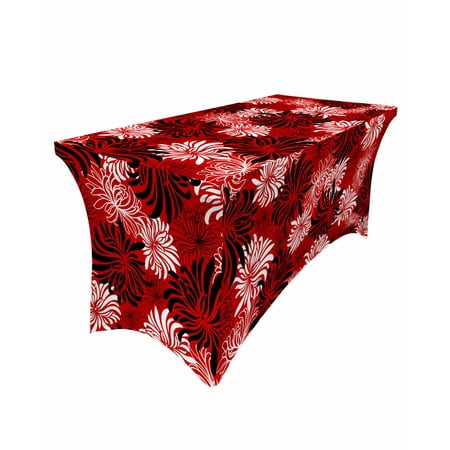 

Table Cloths for 5 foot Rectangle Tables Red Chrysanthemum Black And White Retro Texture Stretch Washable Fitted Tablecloth Protector Picnic Table Cover for Event Wedding Party Banquet