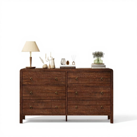 Garvee Chest of Drawers with 6 Drawers, 47.24 x 15.7 x 30.43", Iron Ring Handle, Brown
