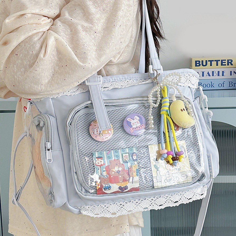 Slccxzc Japanese Style Lace Ita Bag Clear Display Anime Tote Shoulder Crossbody Handbag