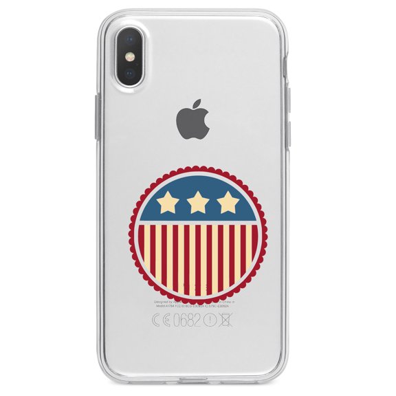 DistinctInk Clear Shockproof Hybrid Case for iPhone XR (6.1" Screen) - TPU Bumper Acrylic Back Tempered Glass Screen Protector - USA Seal Flag Red White & Blue