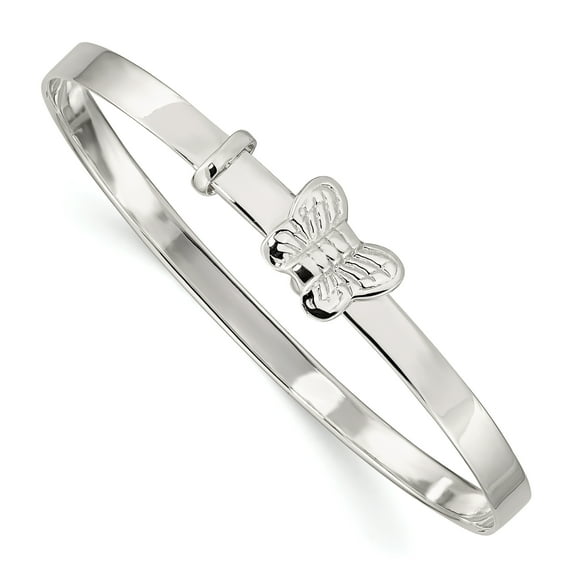 925 Sterling Silver Polished Butterfly Kids 4mm Adjustable Bangle Bracelet