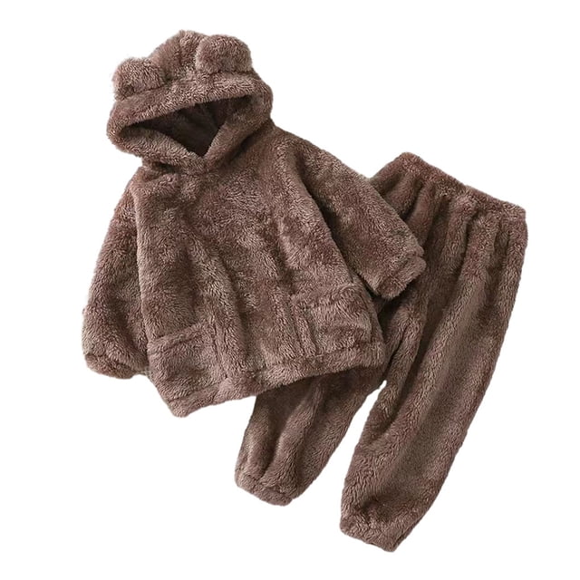 kurtrusly 2pcs/set Pyjama Chaud à la Maison Ensemble Non Toxique Inodore et Hypoallergénique Colorfast Hiver Pyjama Brun 90cm