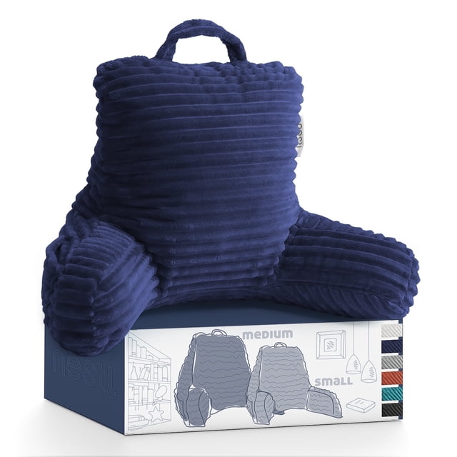 Nestl Almohada de Lectura para Niños y Adolescentes, Pequeña con Respaldo Brazos, Descanso Cama Memory Foam Triturada, Azul Marino.