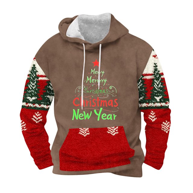 Sudadera con capucha para hombre, informal, con cordón, estampado navideño, deportiva, blusa de poliéster