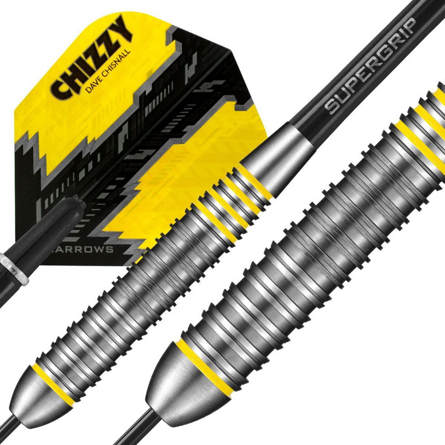 Harrows Chizzy Dave Chisnall High-Grade Alloy Darts -  Includes Three Steel-Tip “Tungsten-Look” Brass Darts, Three Supergrip Shafts & Three Prime Flights - 24 Grams