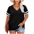 thumbnail image 3 of Casual Summer Tops for Women V Neck T Shirts Short Sleeve Tunic Tops Loose Fit Women's Striped Strappy V-neck Color-Plaid T-shirt, 3 of 5