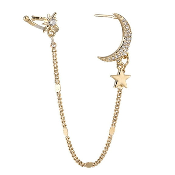 2022 Fashion Gold Color Moon Star Clip Earrings for Women Simple Fake Cartilage Long Ear Cuff Jewelry Gift