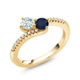 thumbnail image 2 of Gem Stone King 18K Yellow Gold Plated Silver Sky Blue Aquamarine and Blue Sapphire Bypass Ring for Women (0.84 Cttw, Gemstone March Birthstone, Round 4MM, Size 5), 2 of 4